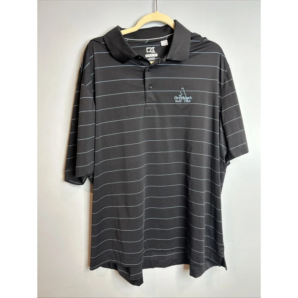 Cutter Buck Black Striped Polo Shirt Grayhawk Golf Club Logo Size XXL‎